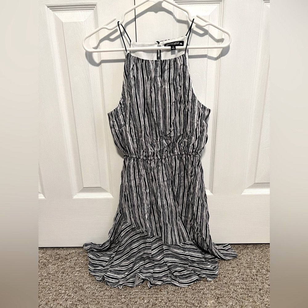 NWOT Crystal Doll Womens Navy‎ Asymmetric Striped Sleeveless Mini Dress